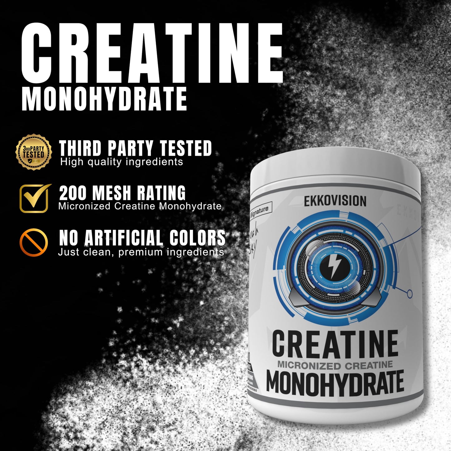 Ekkovision Creatine Monohydrate Powder, White Lightning, 100 Servings