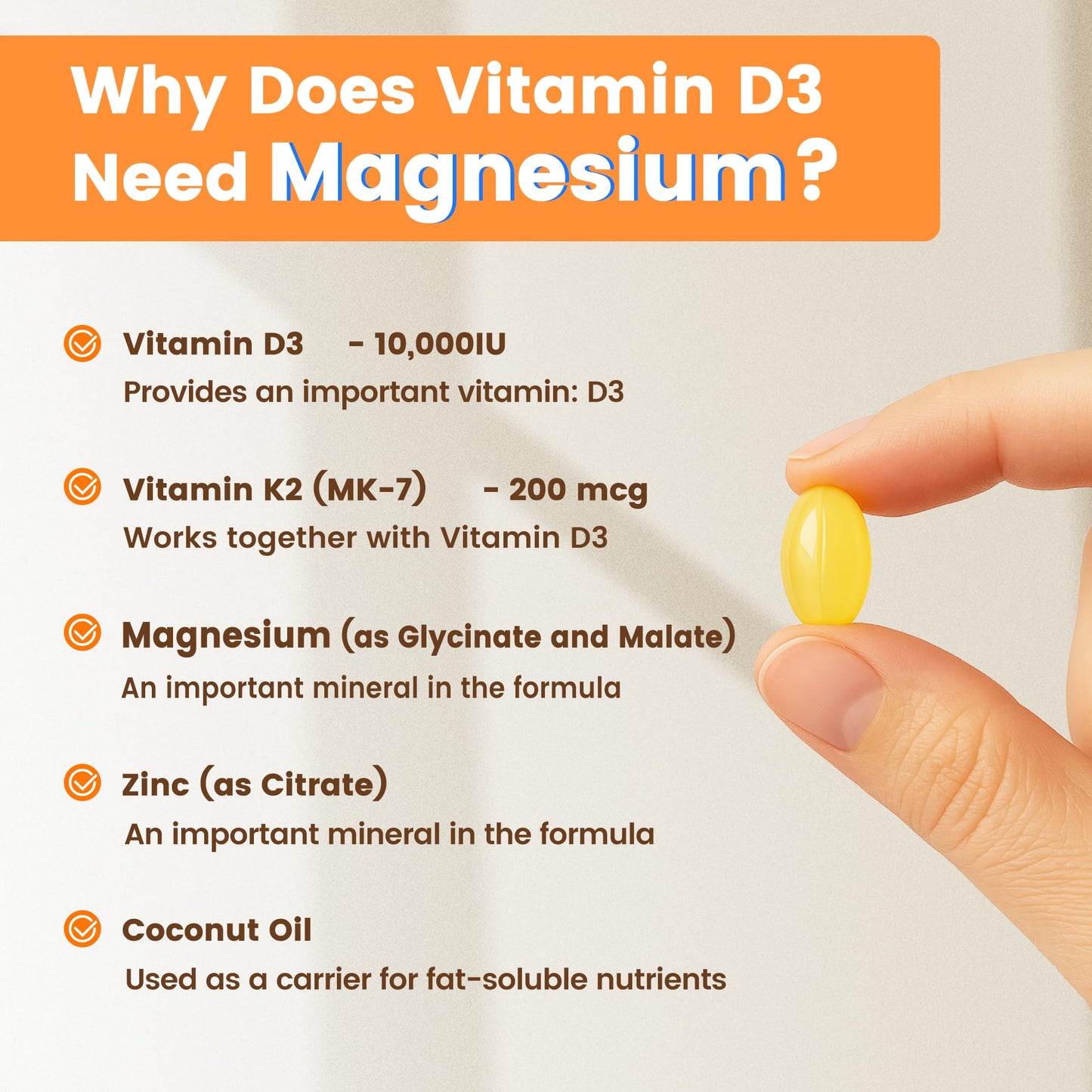 VEV Corefeel Vitamin D3 K2 Magnesium Supplement Softgels 120 Count