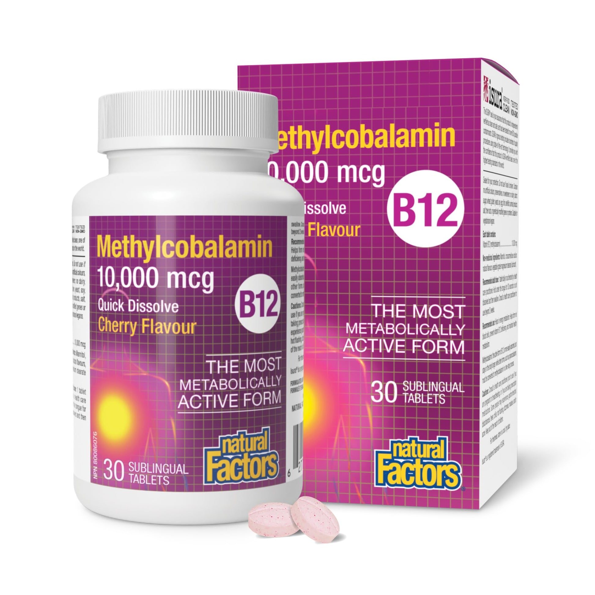 Natural Factors Methylcobalamin 10,000 mcg - Vitamin B12 Supplement in Metabolically Active Form - Supplement Supports Cll Formation & Energy Production 30 Tablets