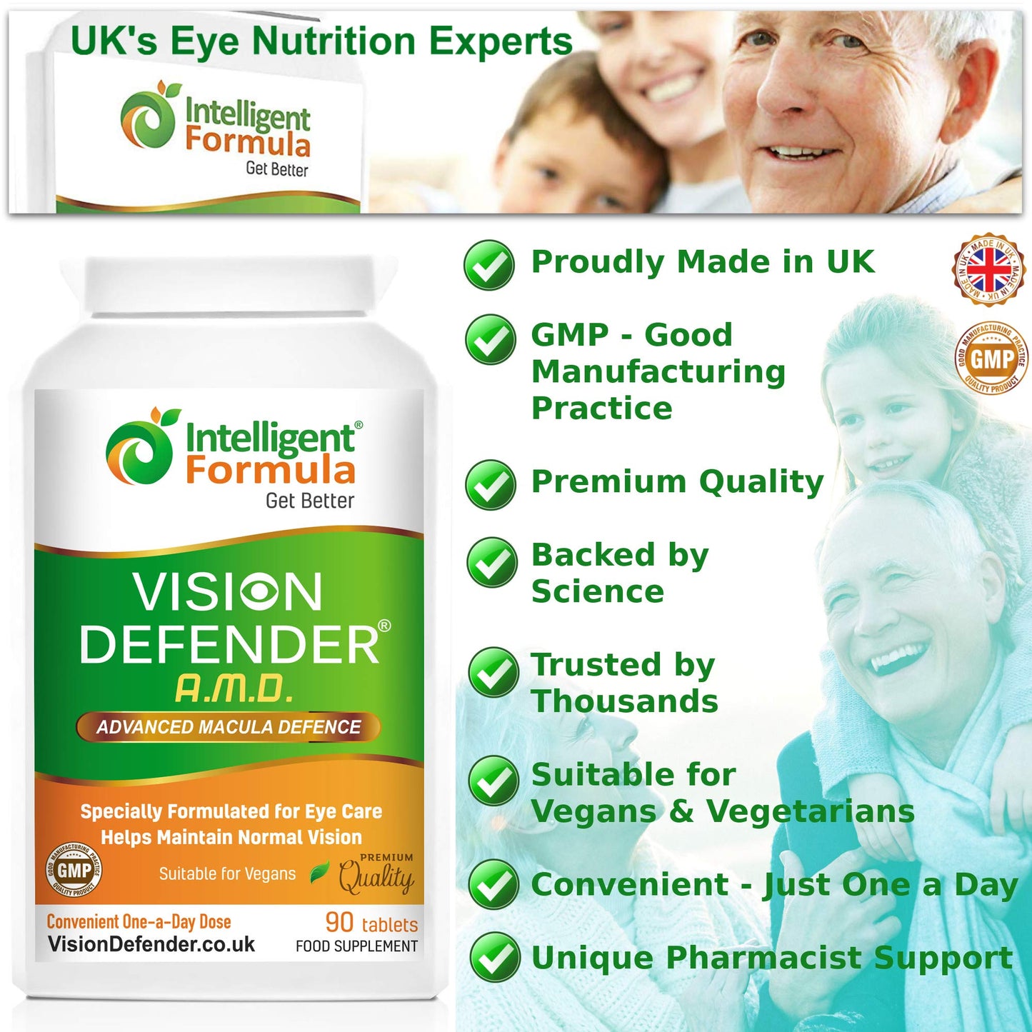 Intelligent Formula Vision Defender AMD AREDS2 Eye Vitamins 90 Tablets