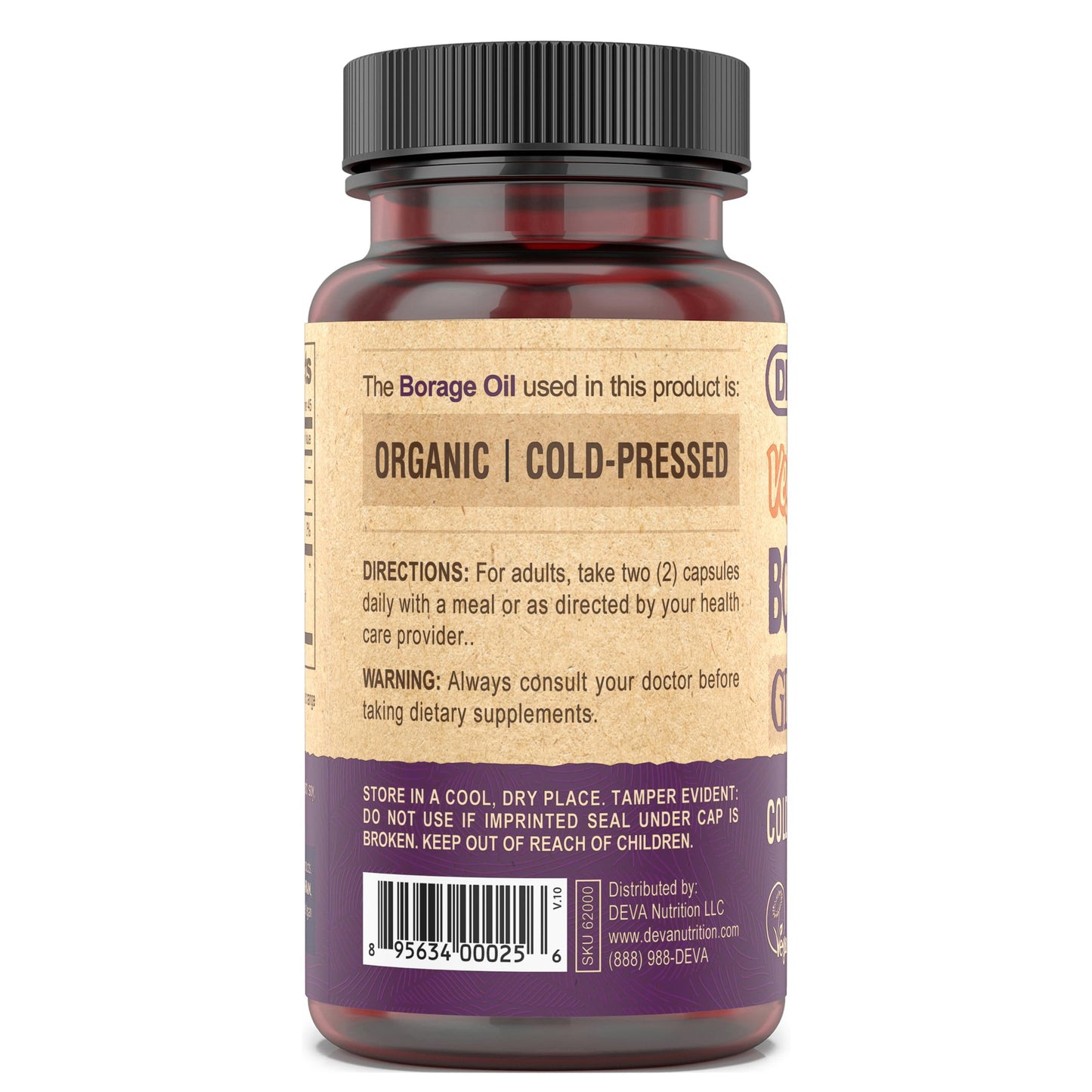 DEVA Vegan Vitamins, Borage Oil 500mg, Source of Omega-6 Fatty Acid GLA (Gamma linolenic Acid), Cold-Pressed & Unrefined, Capsules, 180 Count