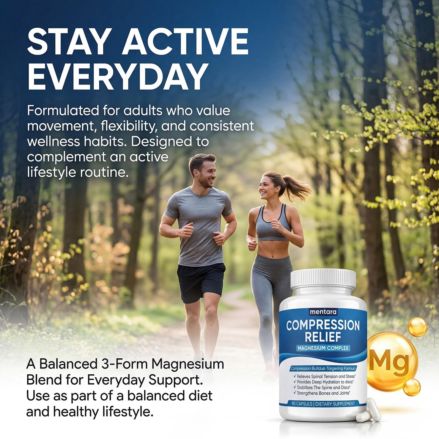 WOVOEO Mentara Compression Relief Magnesium Capsules, 1000mg Triple Magnesium Blend (Glycinate, Malate, Taurate), 90 Capsules