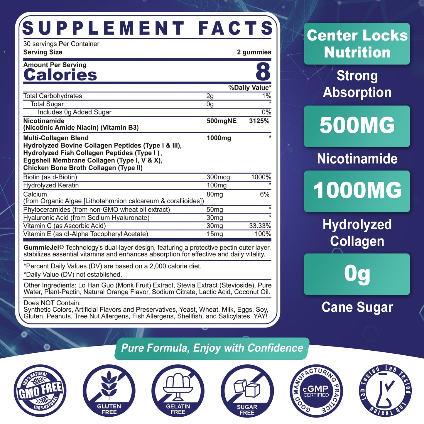 NEVISS Nicotinamide 500mg Gummies, 60 Count