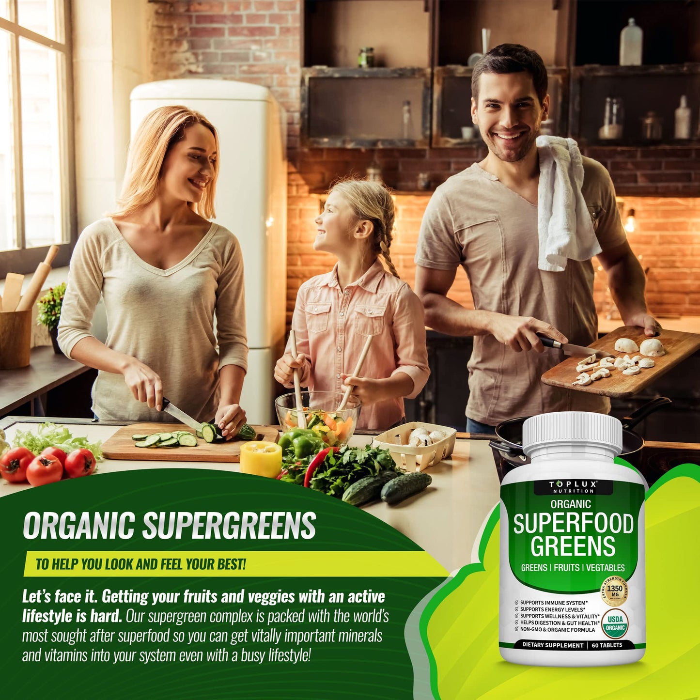 Toplux Organic Super Greens Tablet, 60 Tablets