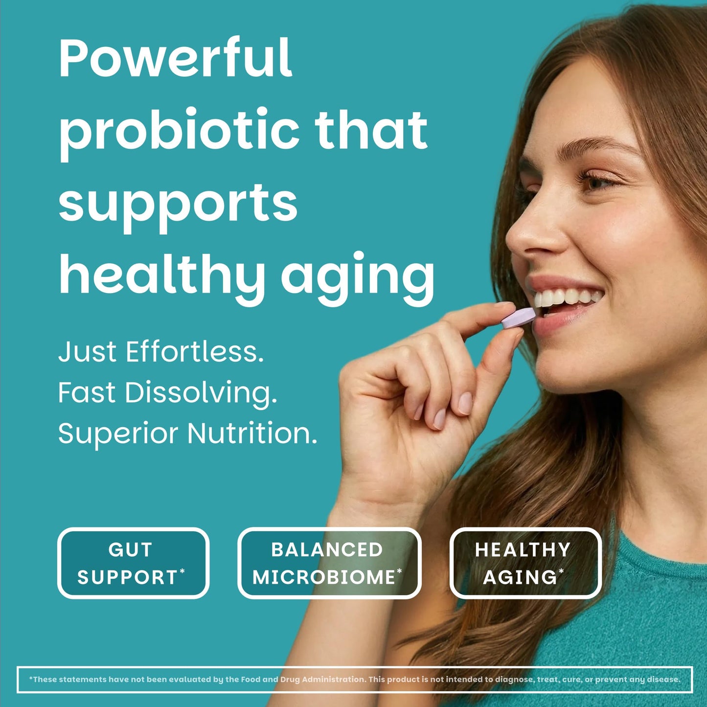 EZ Melts Healthy Aging Probiotic Daily Probiotic for Digestive & Gut Health Support with Bifidobacterium Longum, Non-GMO & Vegan, Strawberry, 60 Dissolvable Tablets