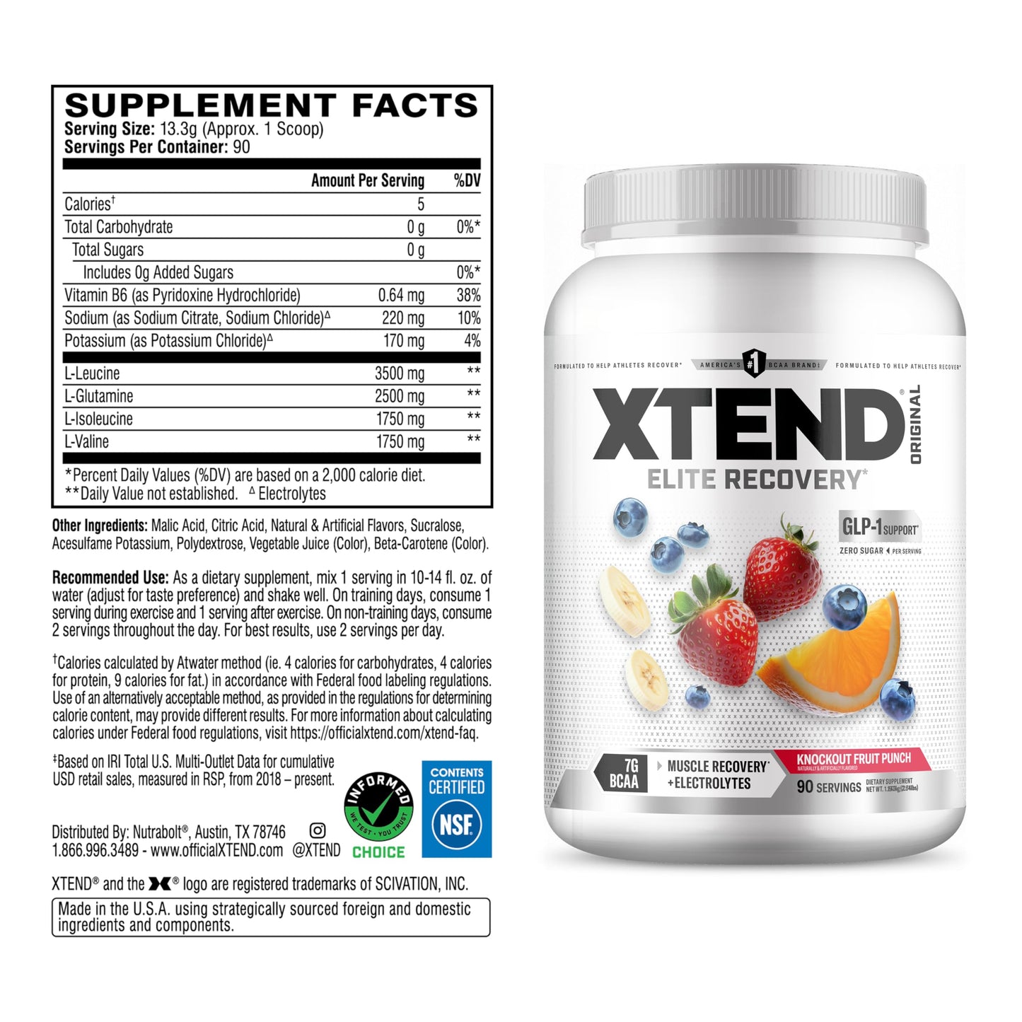Xtend Original BCAA Powder, Fruit Punch, 90 Servings