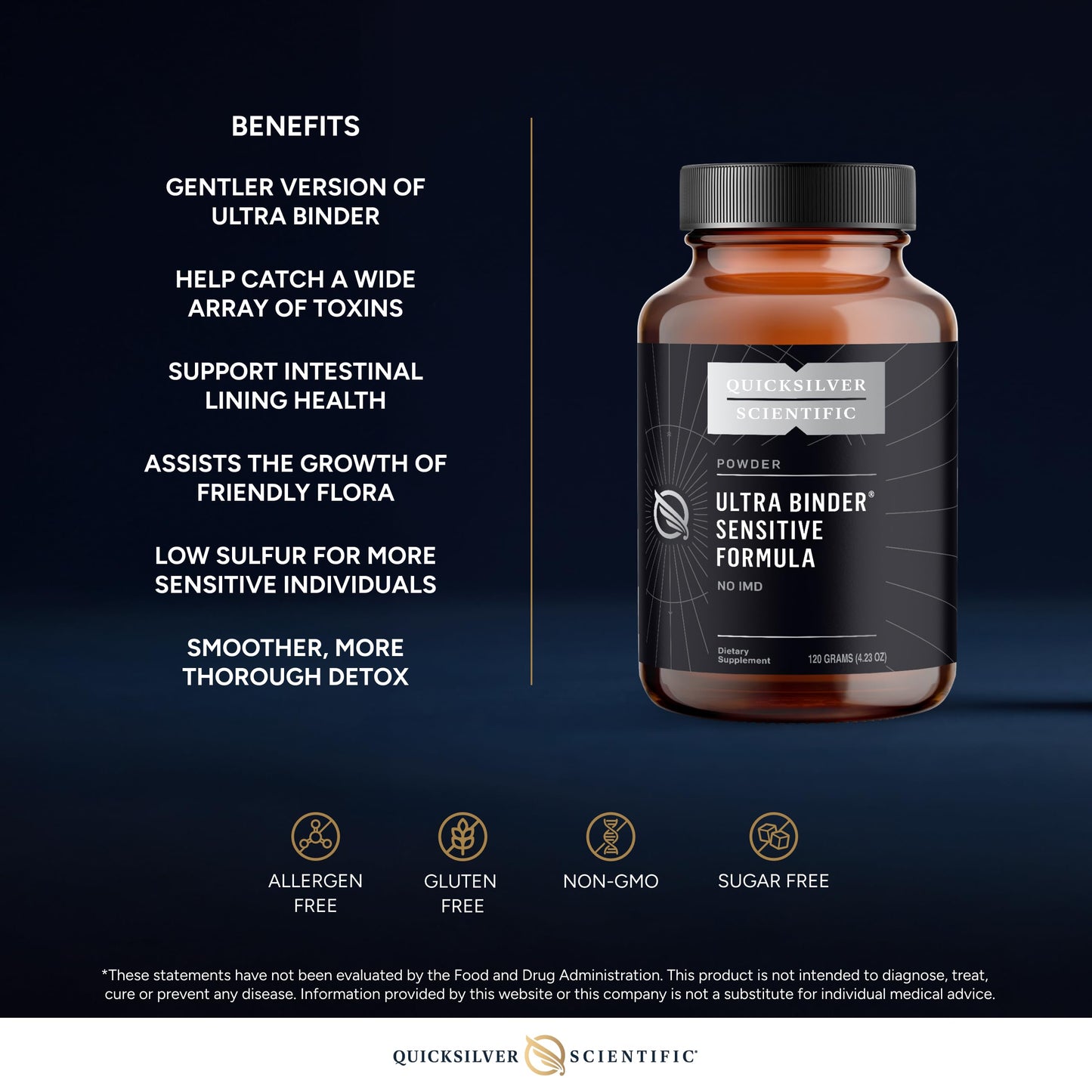 Quicksilver Scientific Ultra Binder Sensitive Formula Gut Health Supplement with Activated Charcoal, Bentonite Clay Cleansing Support Powder 4.23 Ounce