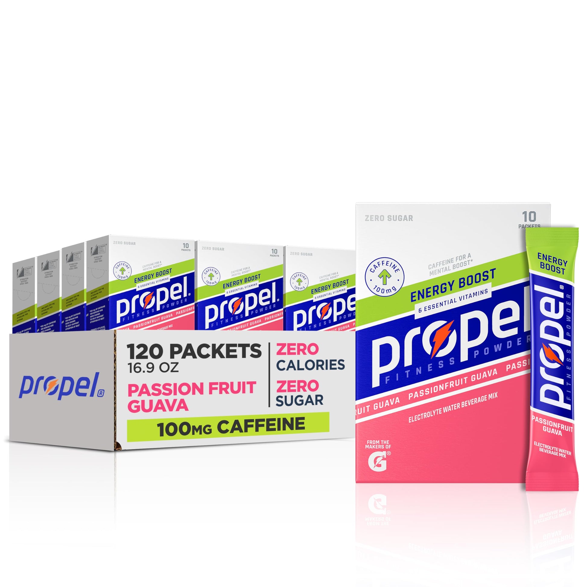 Propel Energy Boost Zero Calorie Powder Packets, Passionfruit Guava, 120 Packets