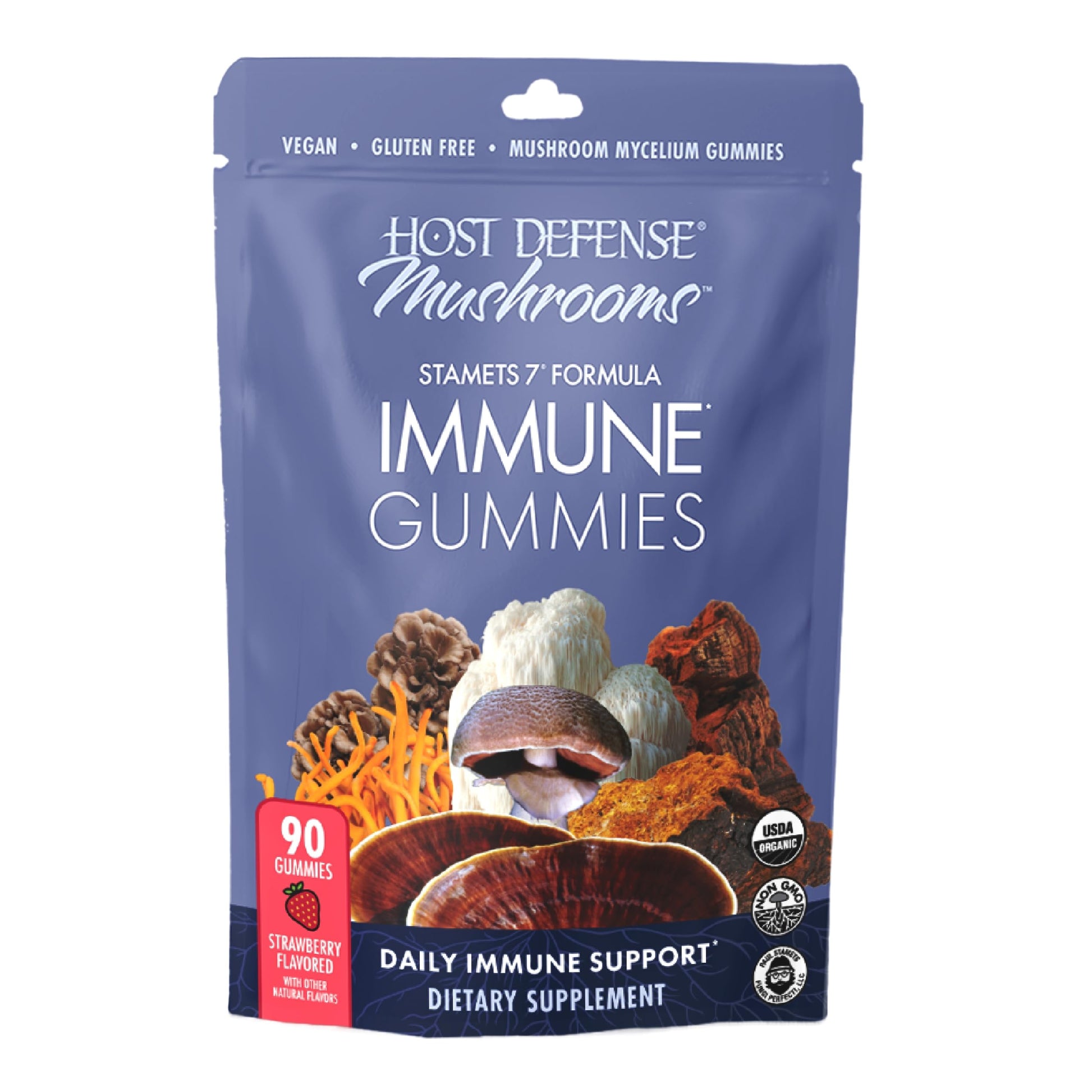 Host Defense Immune Gummies - 7 Species Blend - Mushroom Supplement for Immune Support - Includes Royal Sun Blazei, Cordyceps, Reishi, Maitake, Lion's Mane, Chaga & Mesima, 90 Gummies