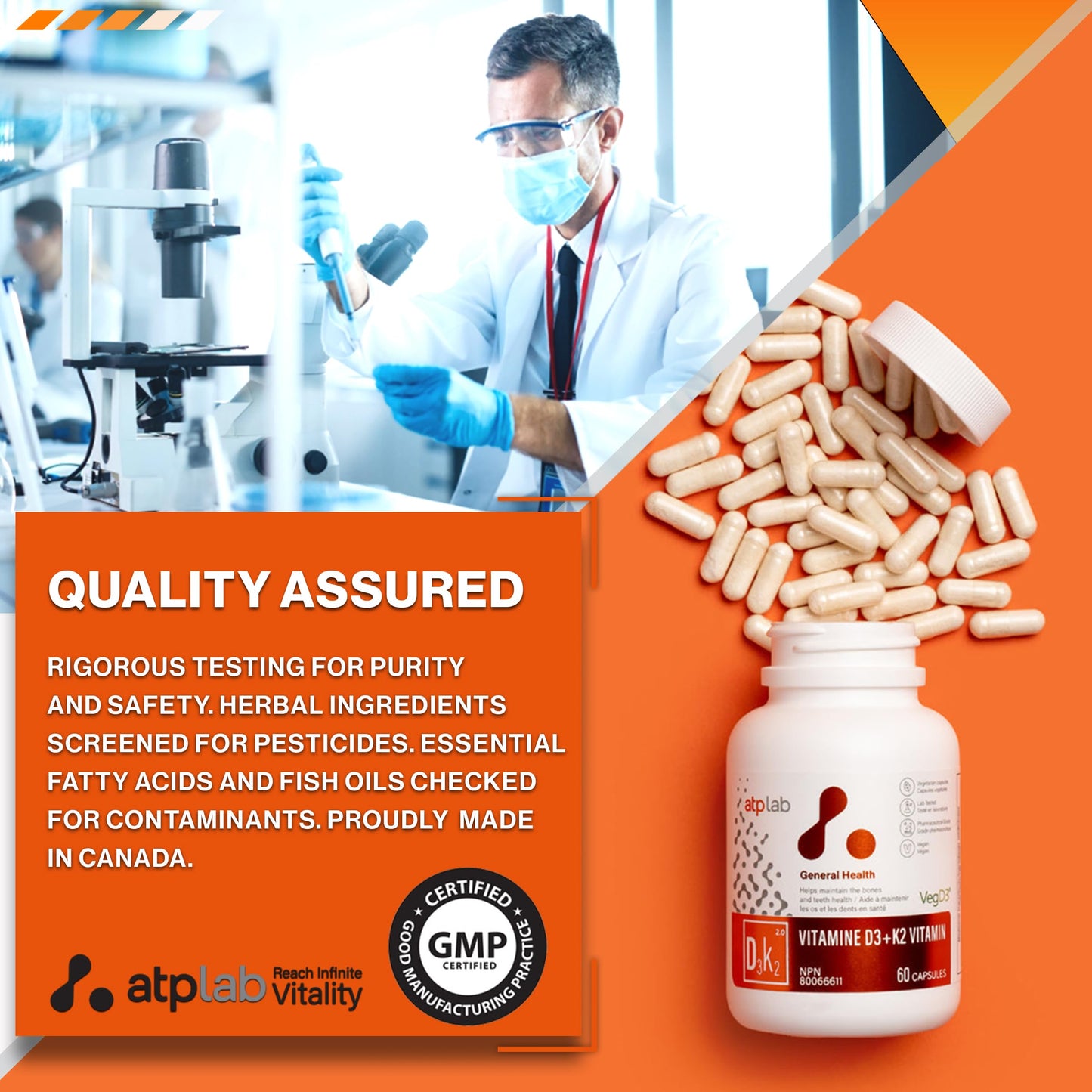 ATP LAB Vitamin D3 K2 60 Capsules