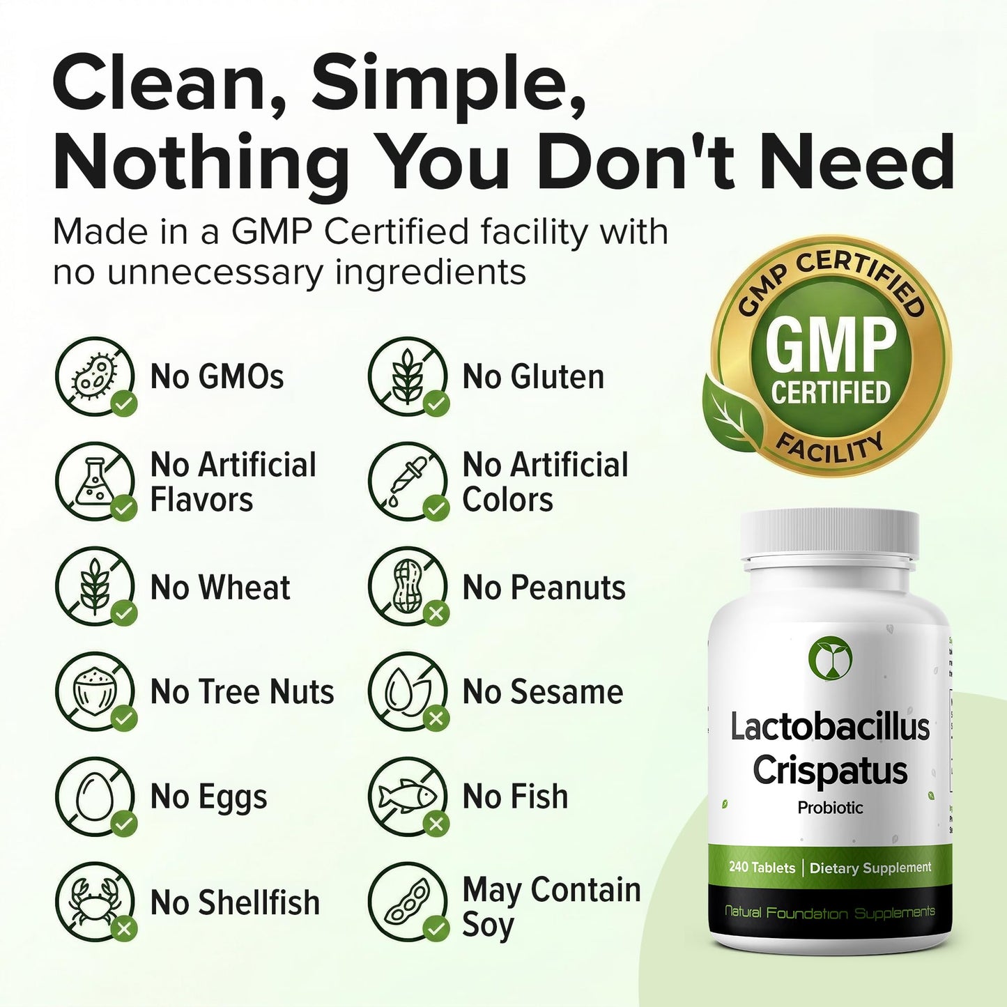 Natural Foundation Lactobacillus Crispatus Probiotic Tablets 240