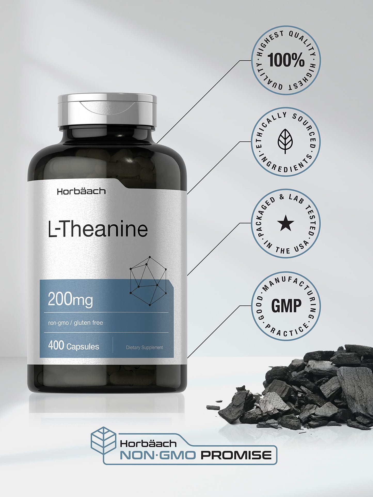 Horbäach L-Theanine 200mg Capsules, 400 Count