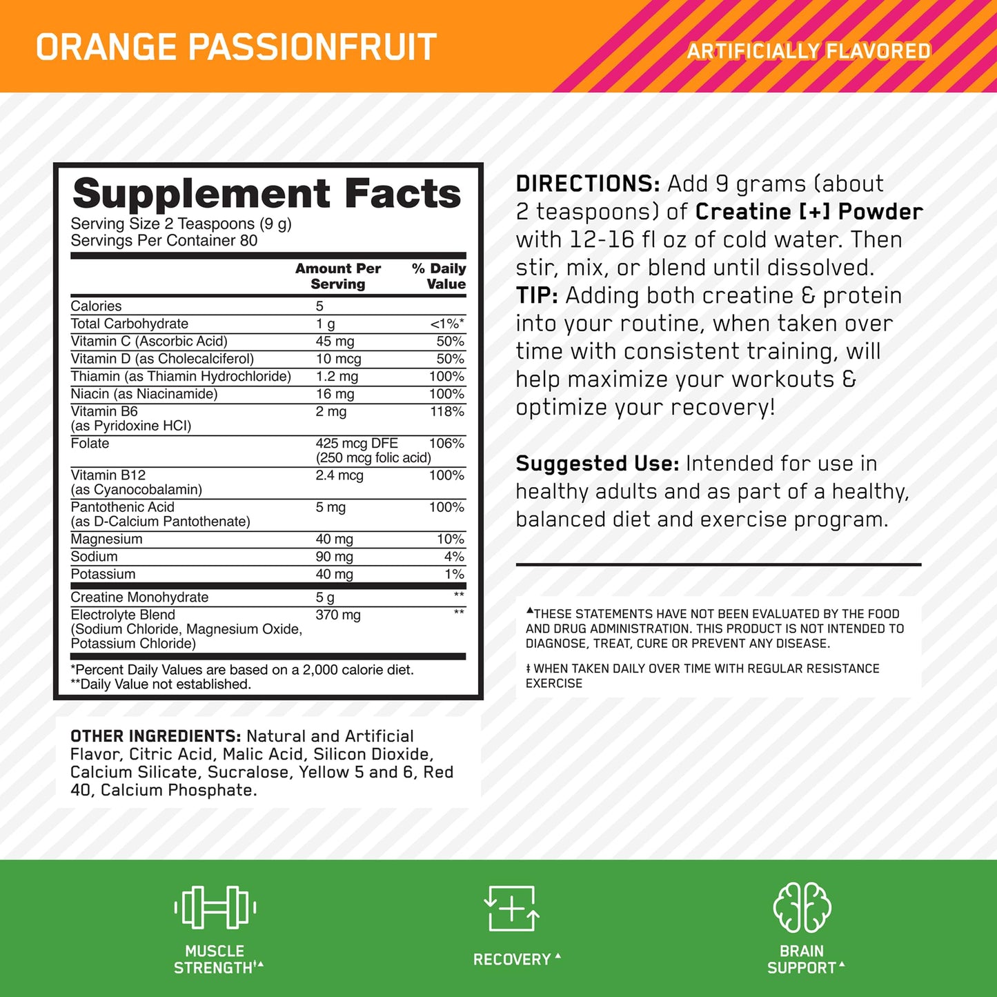 Optimum Nutrition Creatine Monohydrate Plus Powder, 25.4 oz