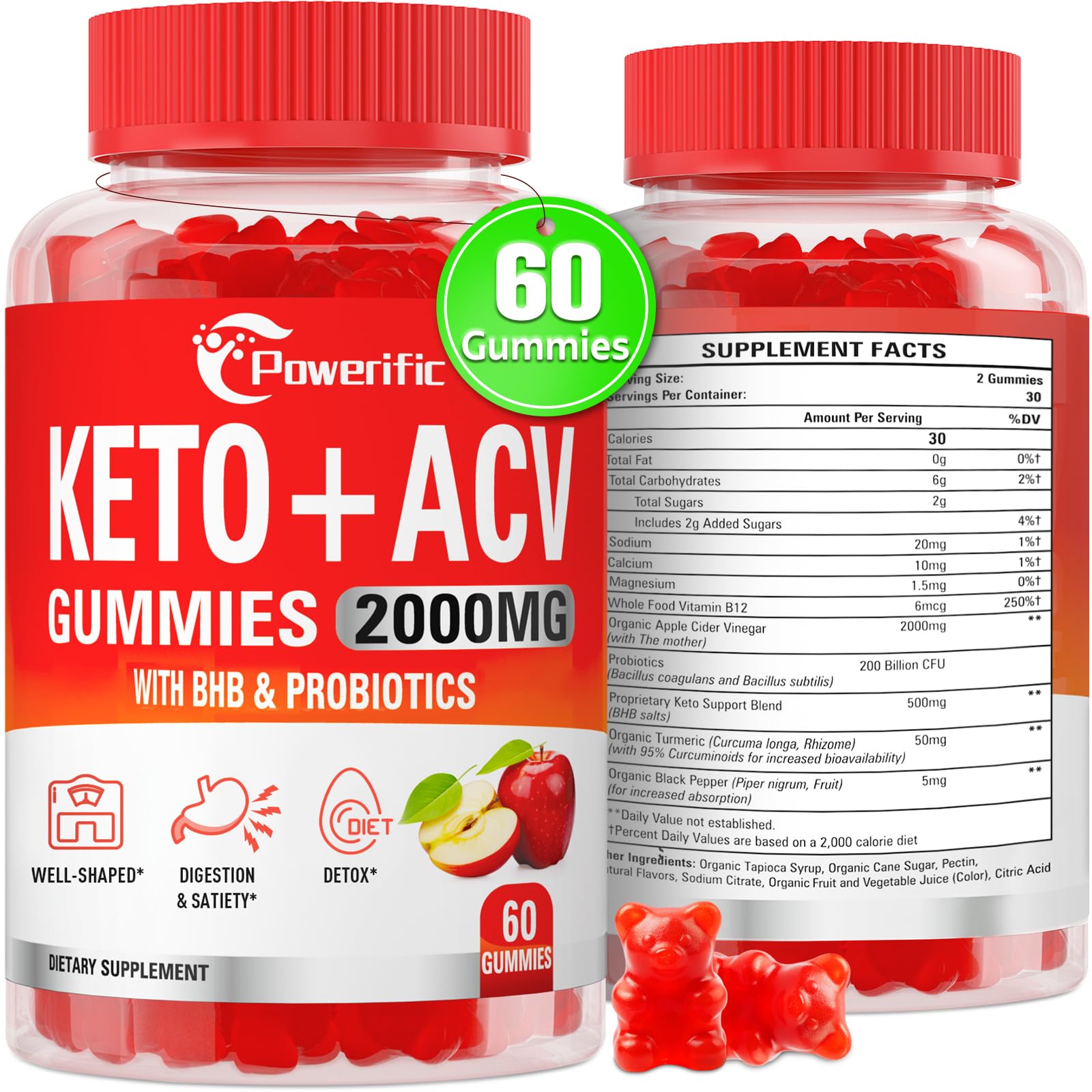 Powerific Apple Cider Vinegar Gummies 60 Count