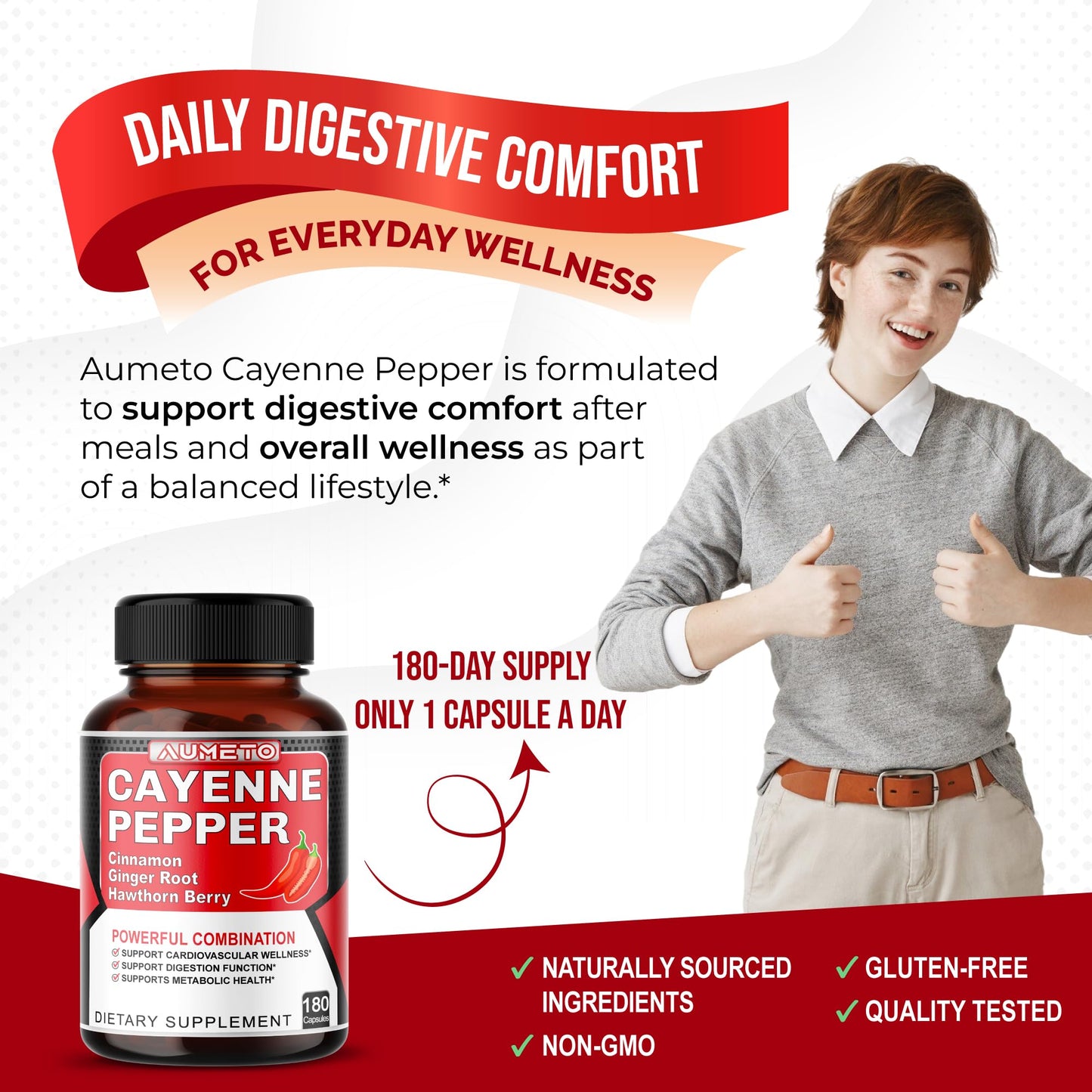 AUMETO Cayenne Pepper Capsules, 180 Capsules