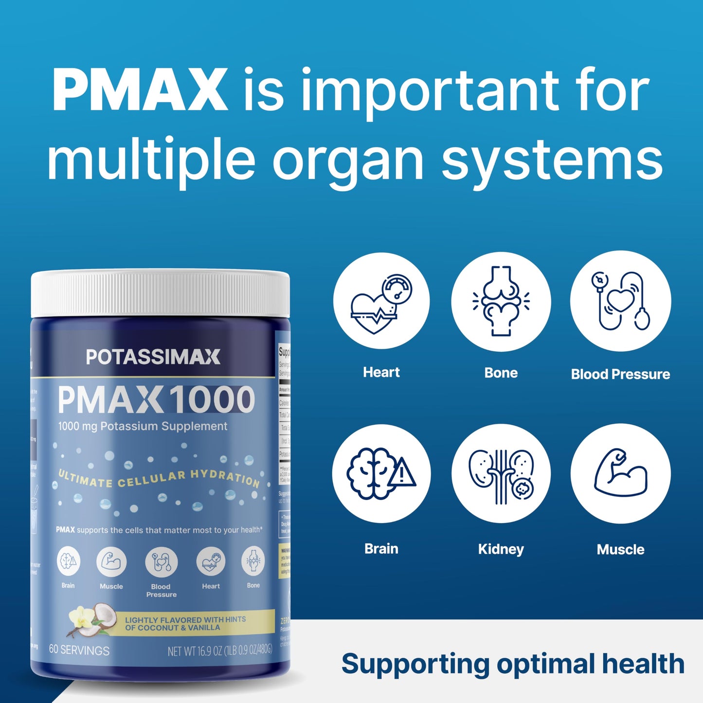 PotassiMax PMAX1000 High Dose Pure Potassium Electrolyte Supplement Powder, 16.9 oz