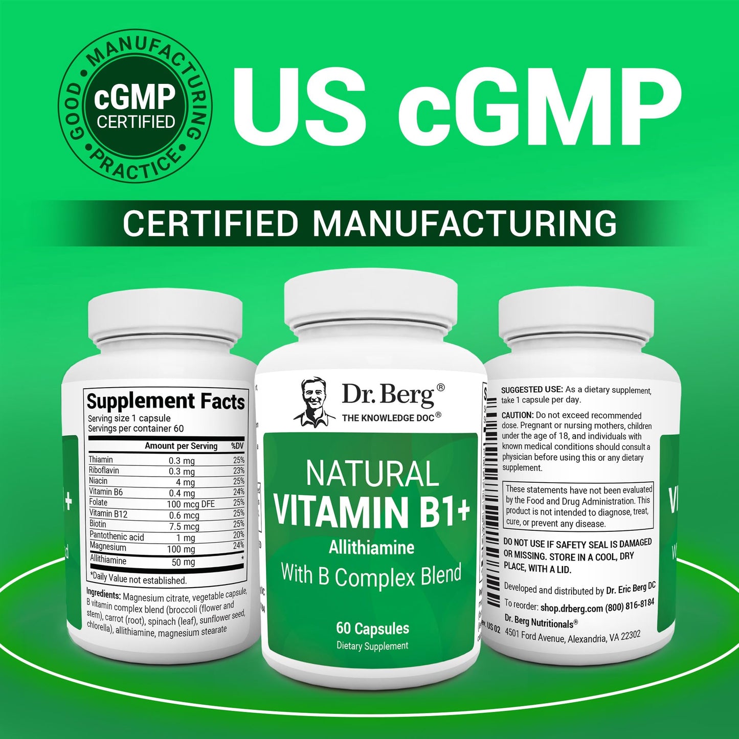 Dr. Berg Nutritionals Vitamin B1 B6 B12 Complex Allithiamine 60 Capsules