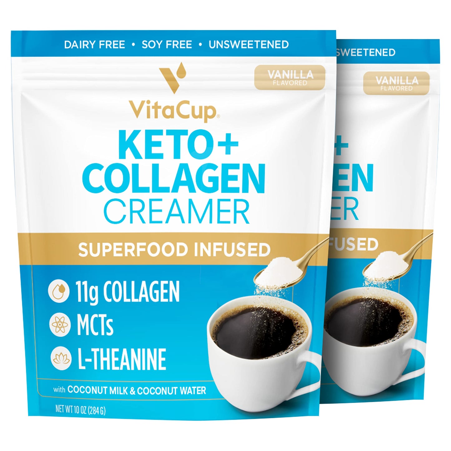 VitaCup Keto Collagen Coffee Creamer Powder Vanilla Flavor Dairy-Free, 20 Servings