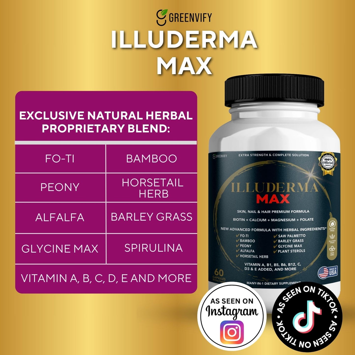 GREENVIFY Illuderma Max Hair, Skin and Nail Supplement 300 Capsules