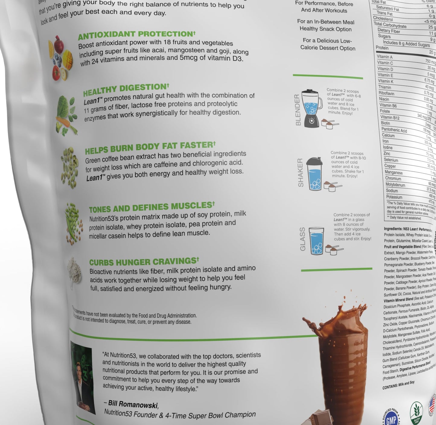 LEAN1 Chocolate Meal Replacement Protein Shake Powder 80 Ounces