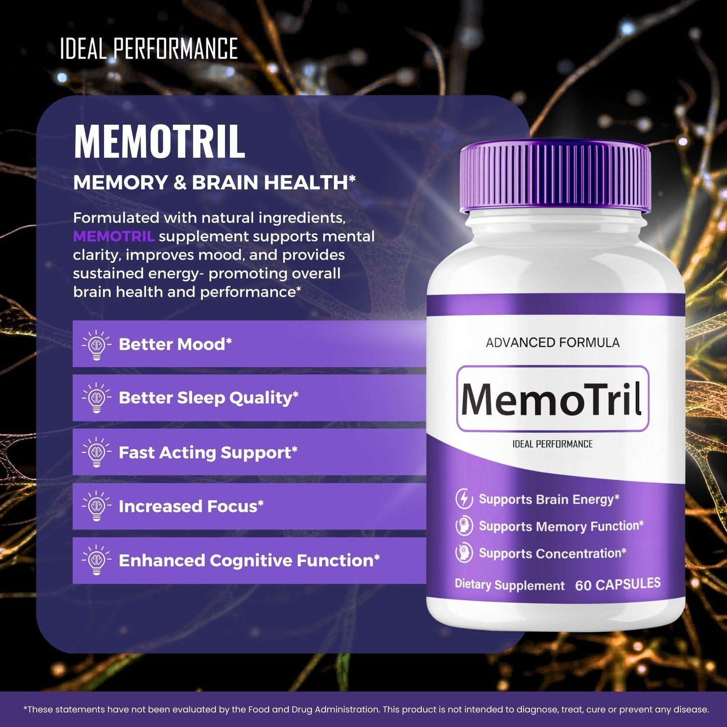 IDEAL PERFORMANCE MemoTril Capsules, 120 Count