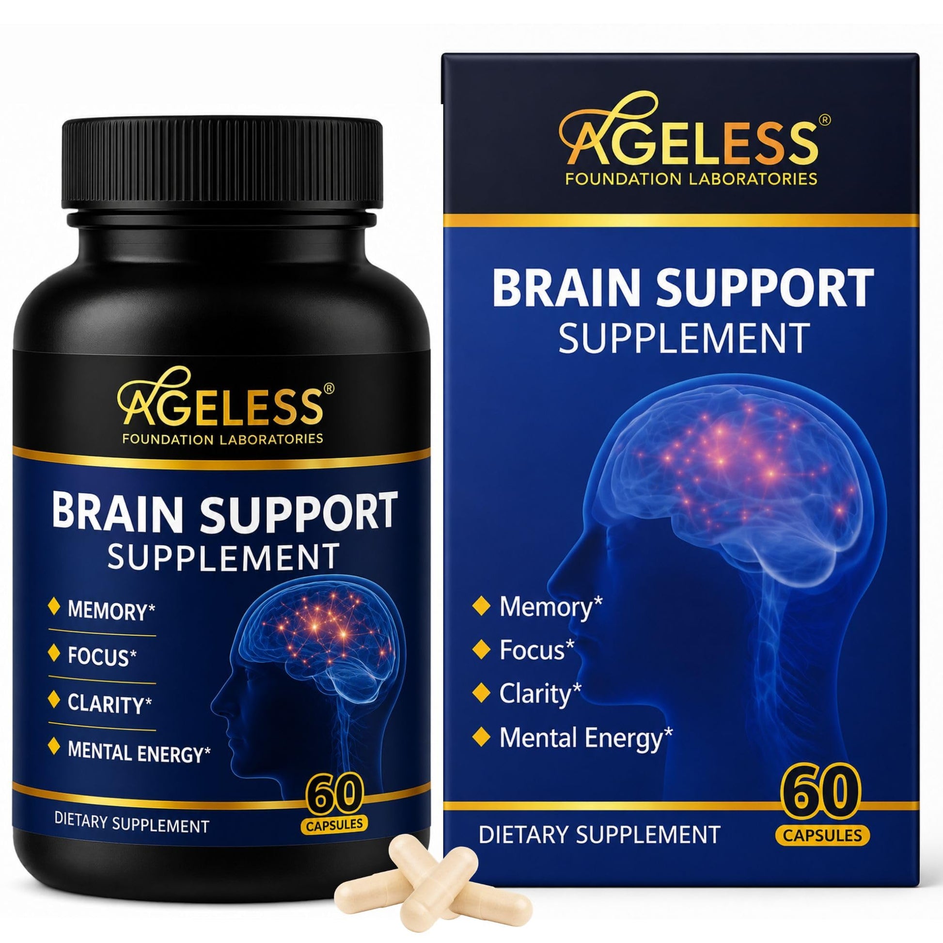 Ageless Foundation Laboratories Ageless Brain Supplement for Memory and Focus Capsule, 60 Capsules