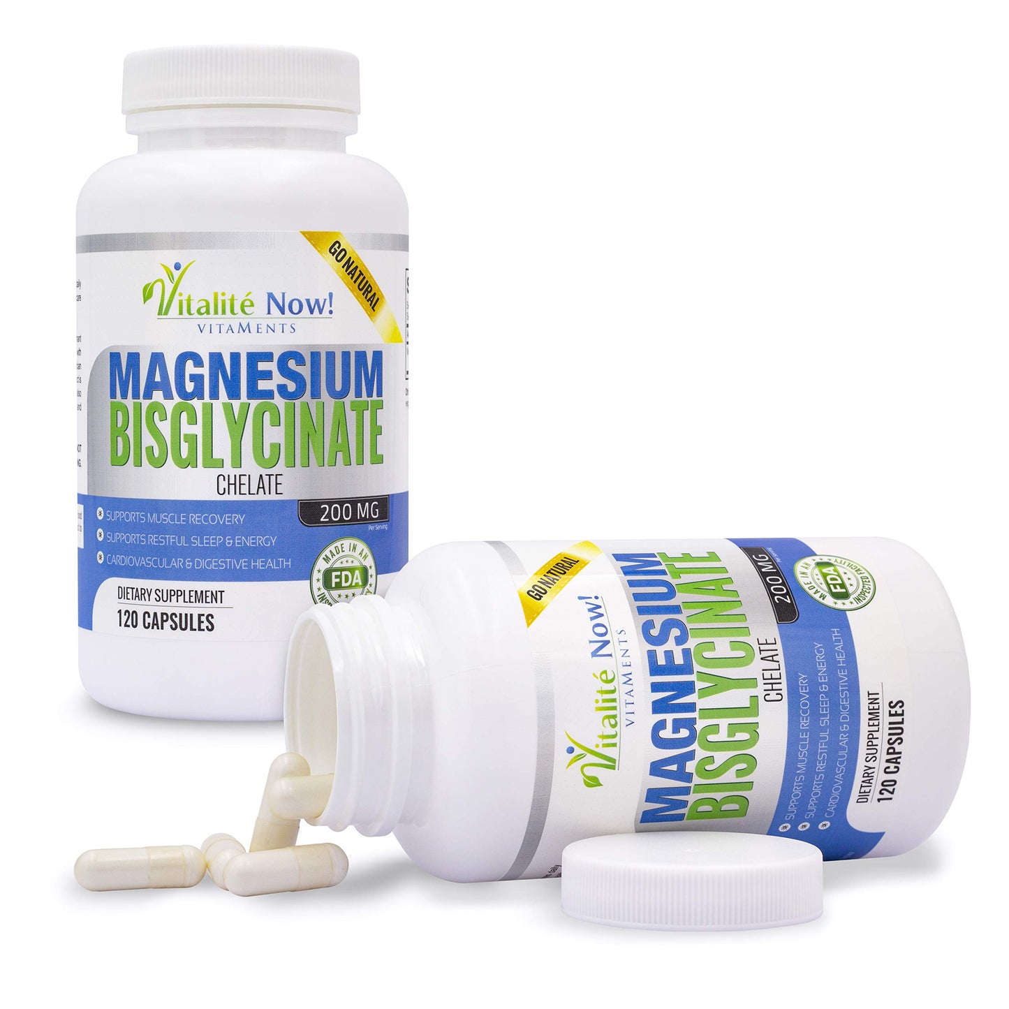 Vitalité Now! Magnesium Bisglycinate 200mg Capsules 120 Count