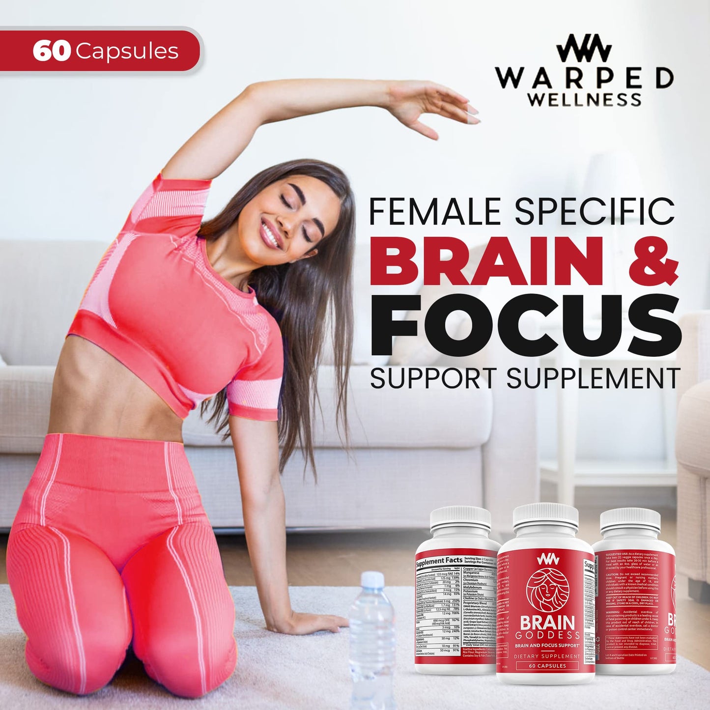 Warped Wellness Women's Brain Supplement and Focus Support, 60 Capsules