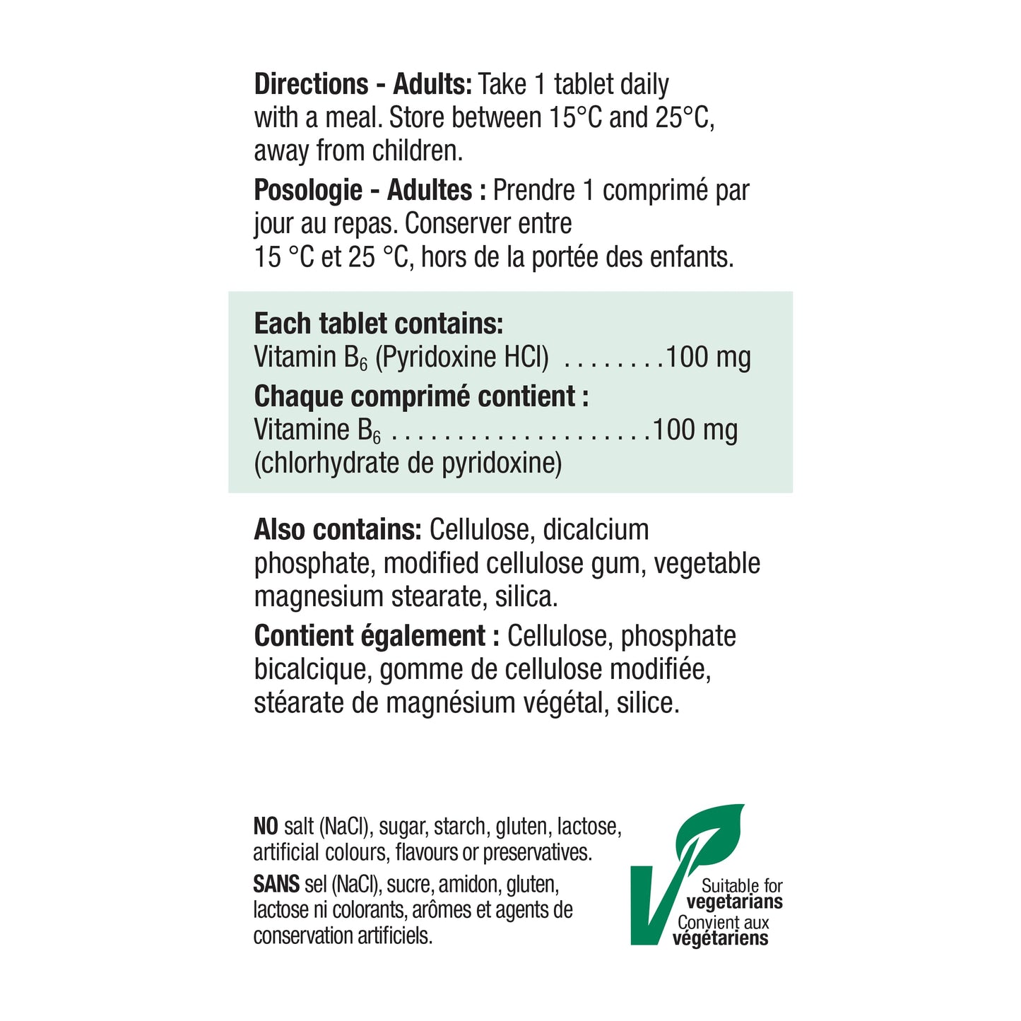 Jamieson Vitamin B6 (Pyridoxine) 100 mg Tablet, 100 Tablets