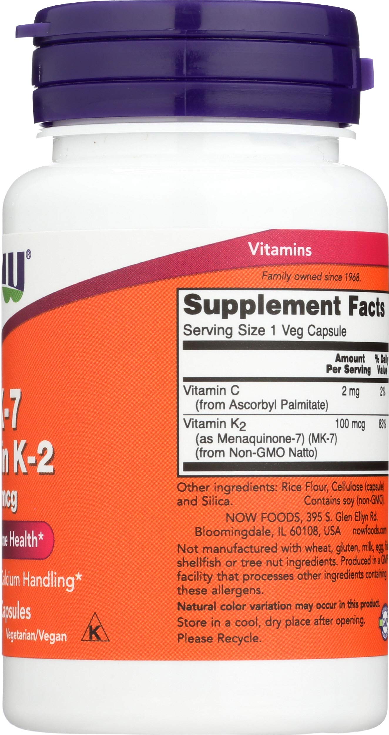 NOW Foods MK-7 Vitamin K-2 100 mcg Capsules, 60 Capsules