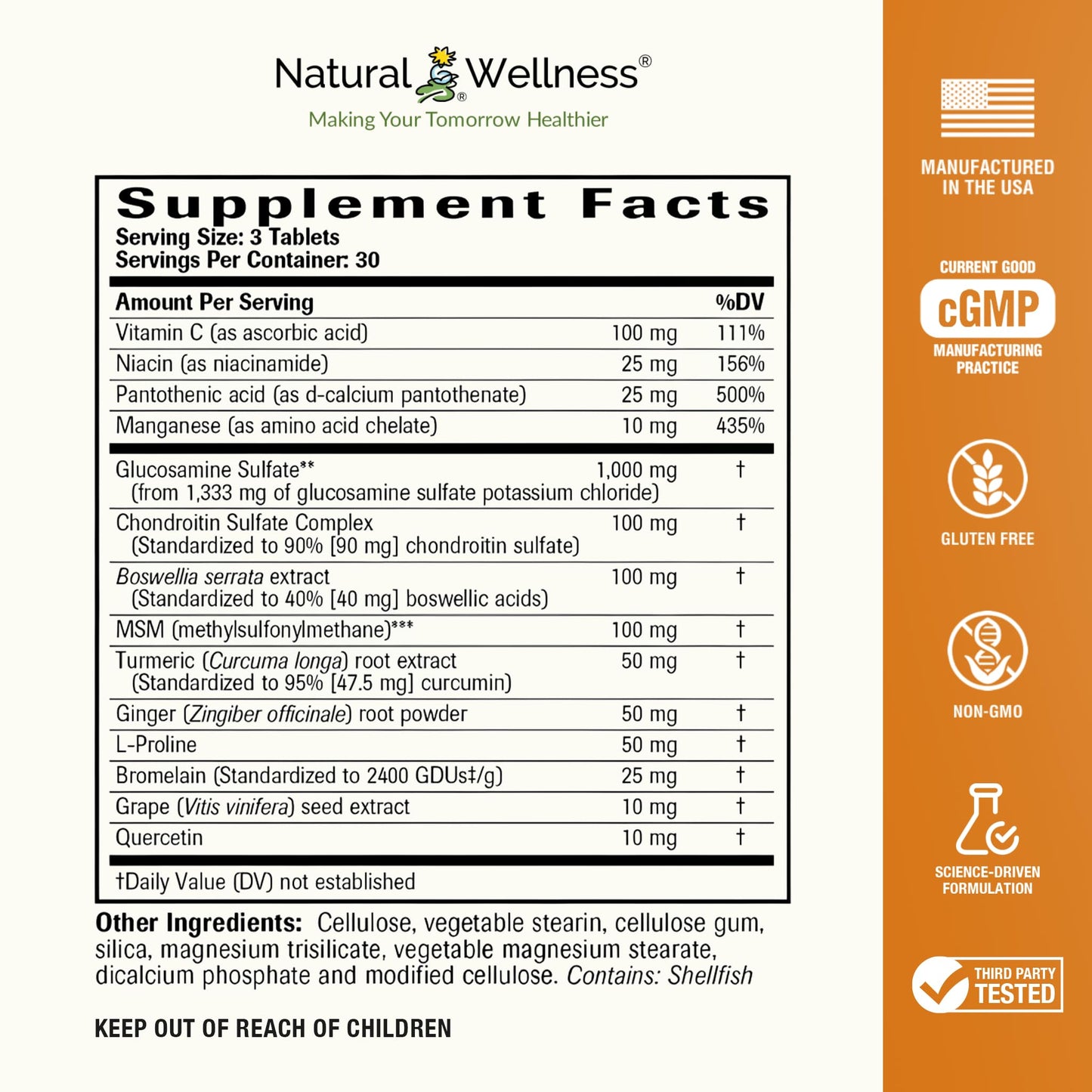 Natural Wellness Glucosamine Chondroitin with MSM and Turmeric Tablet 90 Count