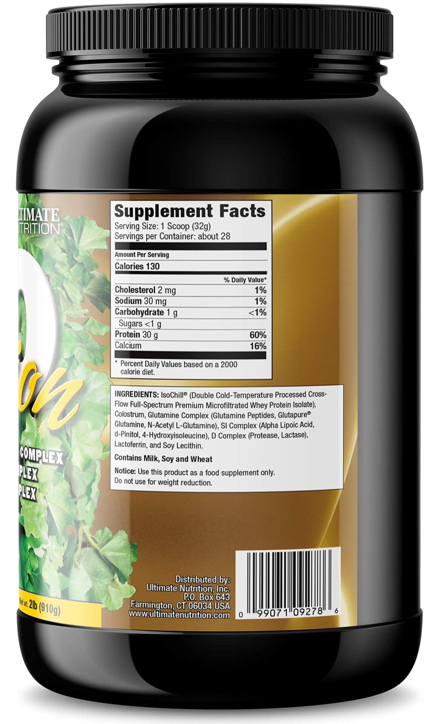 Ultimate Nutrition Iso Sensation 93 with Glutamine Complex Low Carb Whey Protein Isolate Powder, 2 Pound