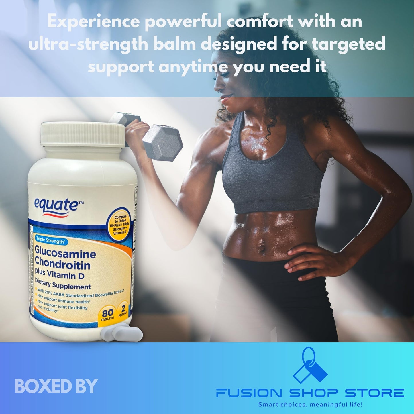 Fusion Shop Store Glucosamine Chondroitin Plus Vitamin D Triple Strength Tablets, 80 Count