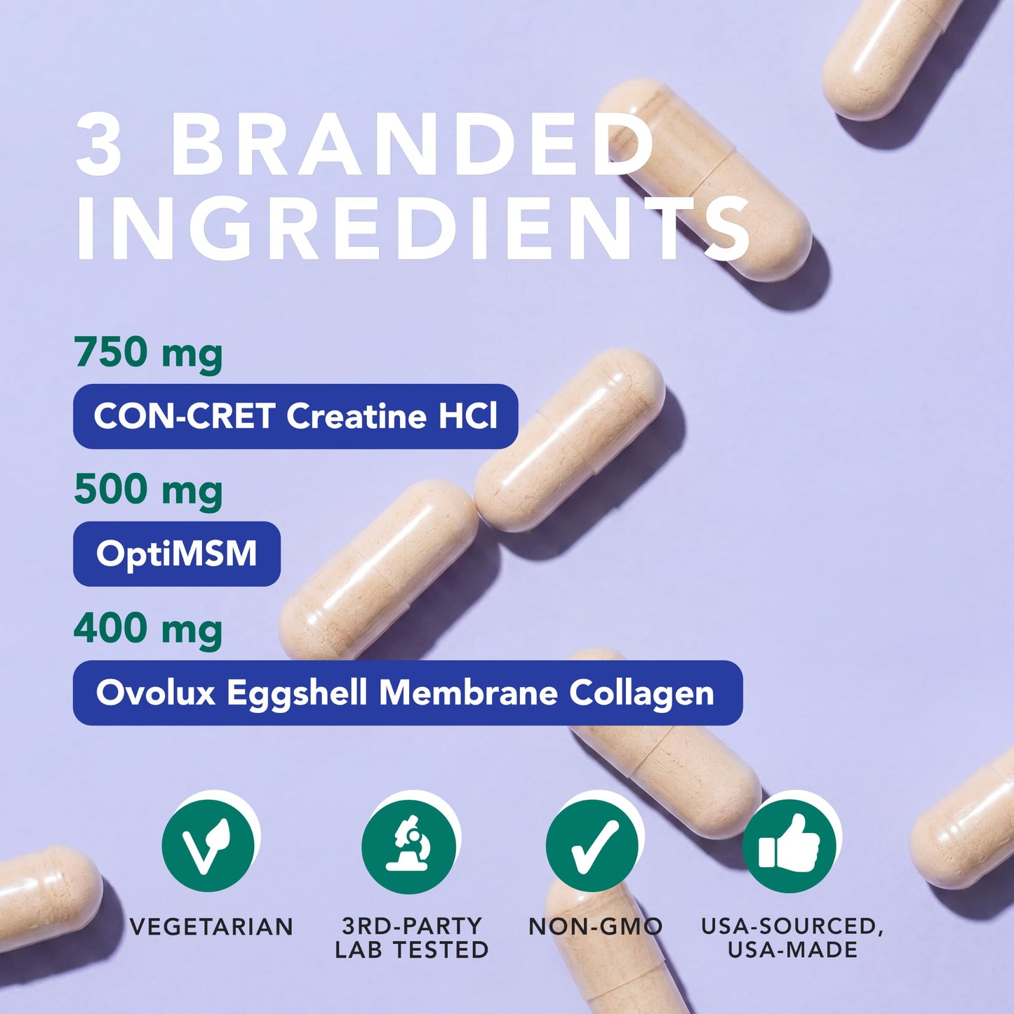 AMANDEAN Creatine HCl + Collagen + MSM, 90 Capsules