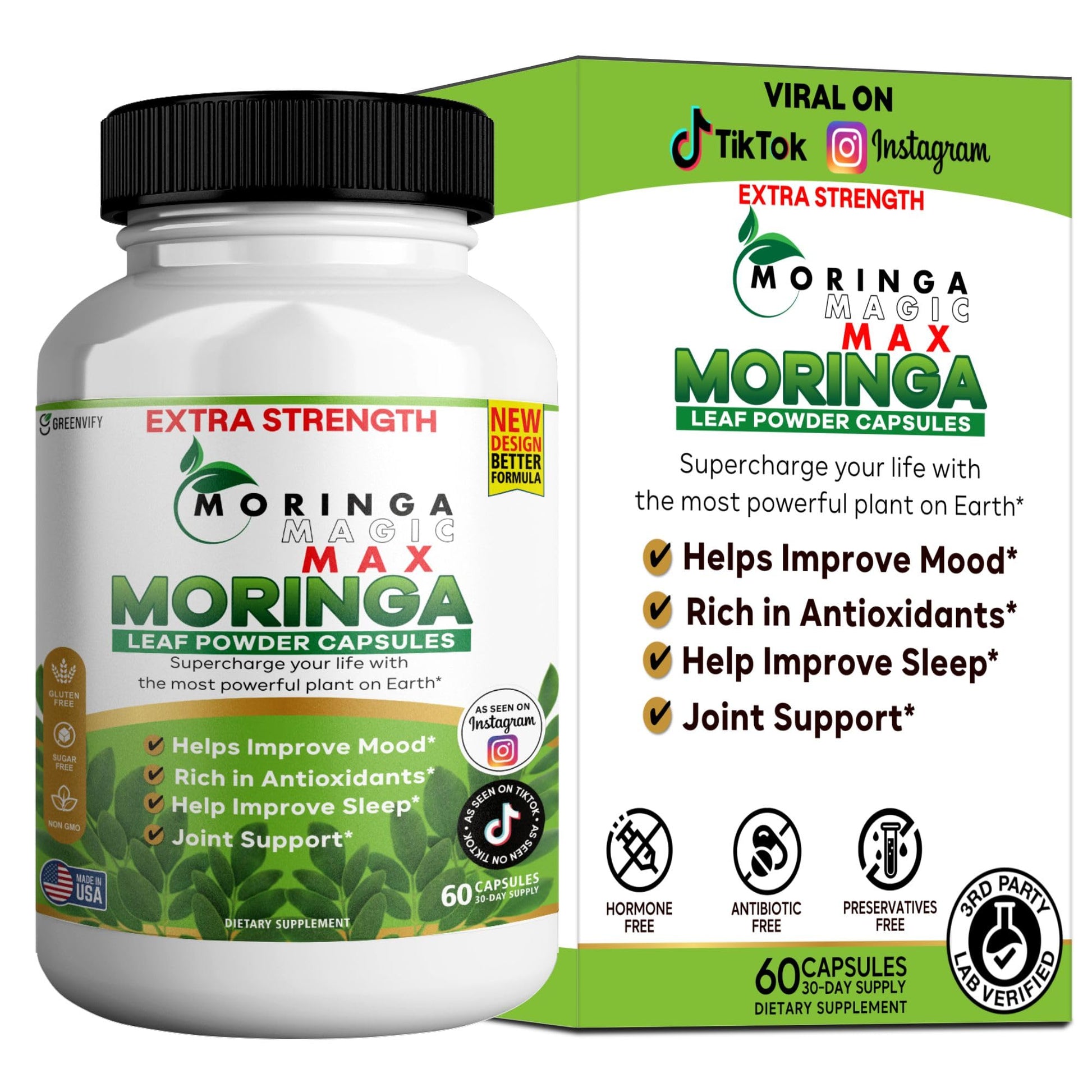 GREENVIFY Moringa Magic Max Extra Strength Capsules, 60 Veggie Capsules