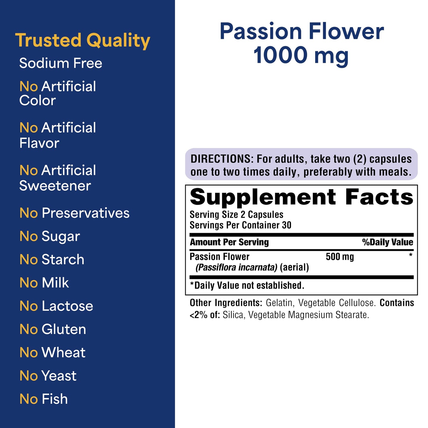 Puritan's Pride Premium Passion Flower Extract Capsules 250 mg, 60 Count