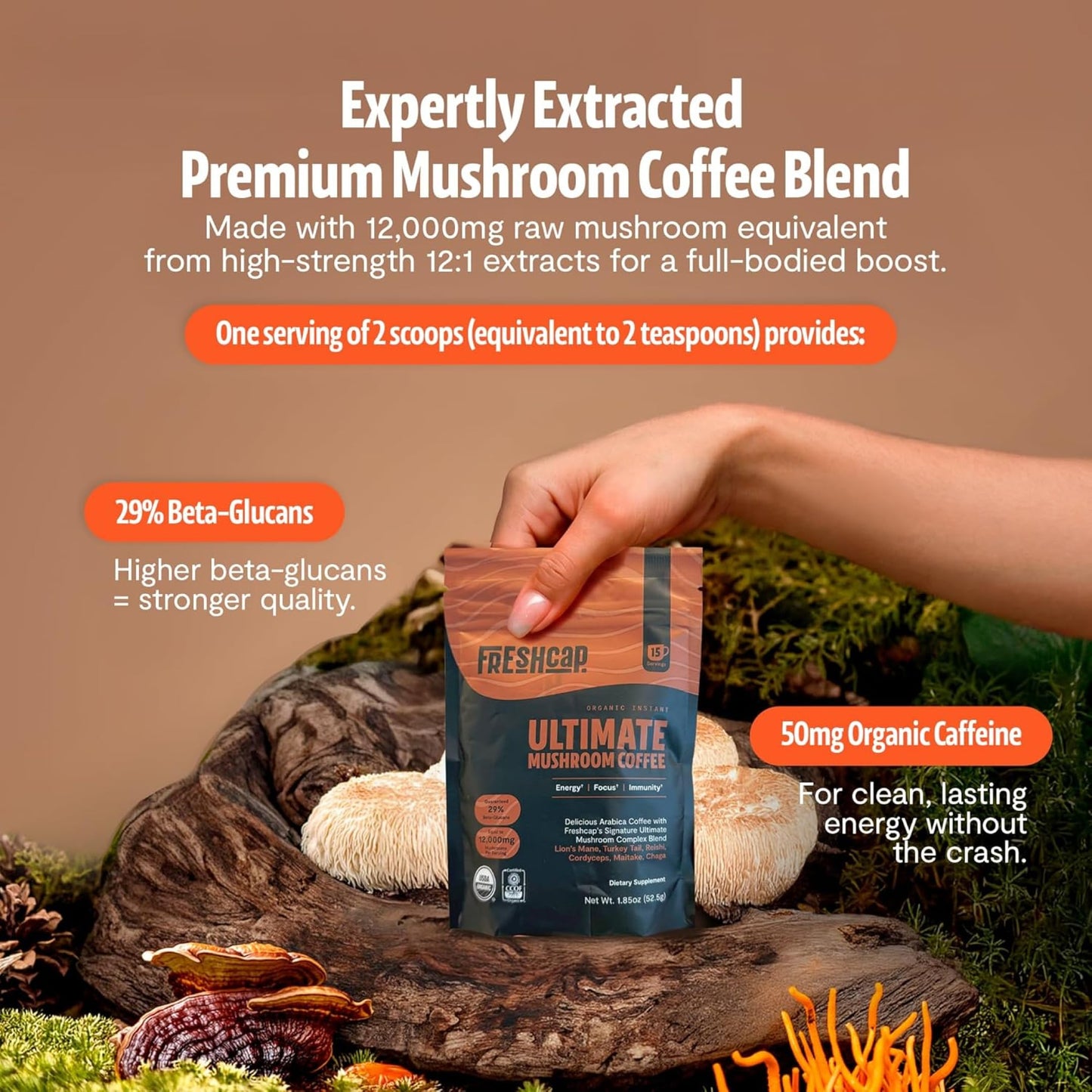 FreshCap Mushrooms Premium Organic Mushroom Coffee Powder 2.1