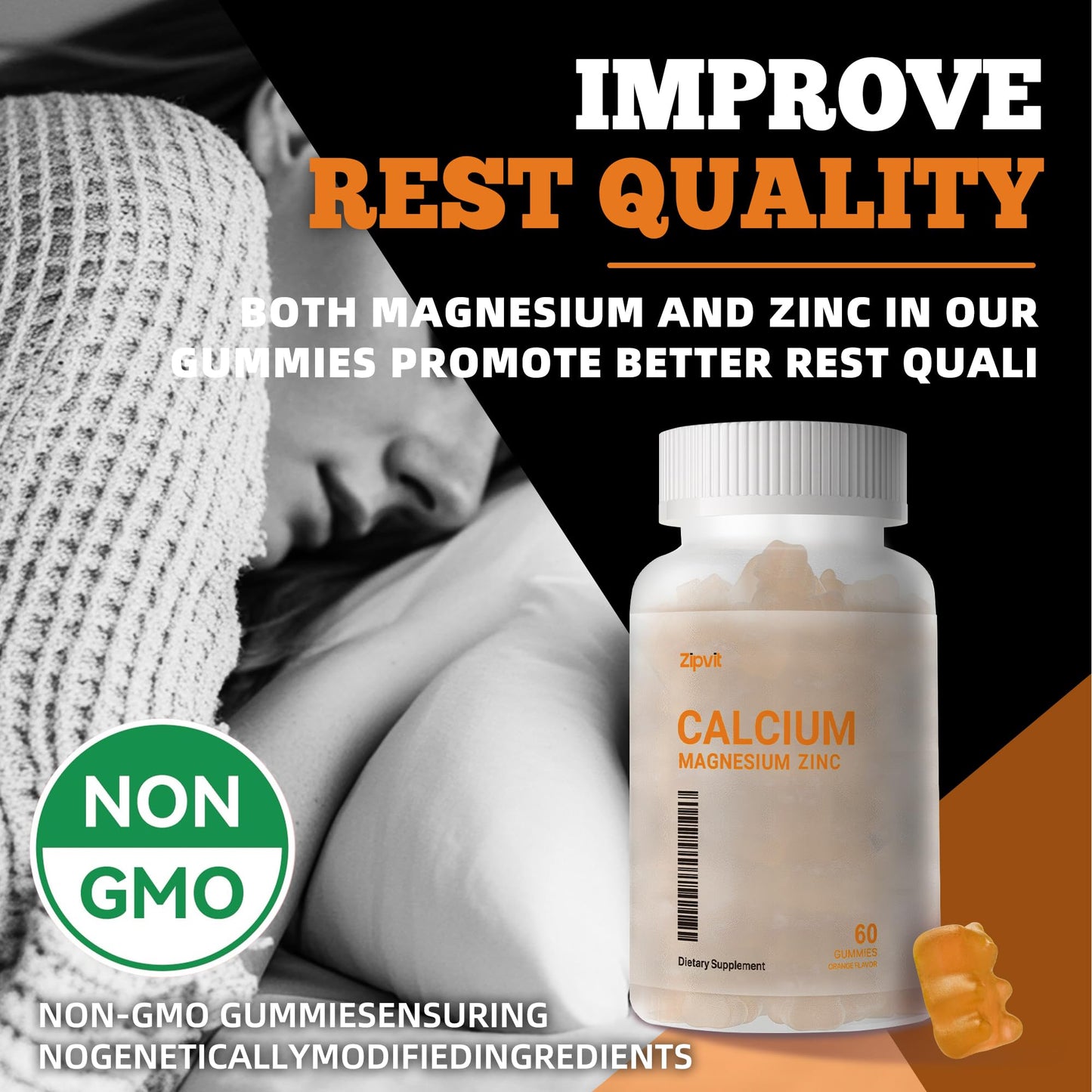 zipvit Calcium Magnesium Zinc Gummies with Vitamin D3 & K2 - High Potency Enhanced Absorption, 60 Count Gummies
