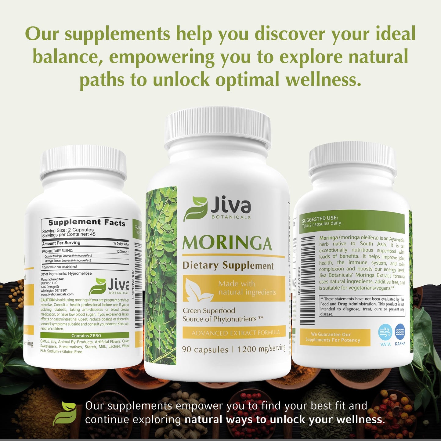 Jiva Botanicals Moringa Leaves Extract Capsules, 90 Count