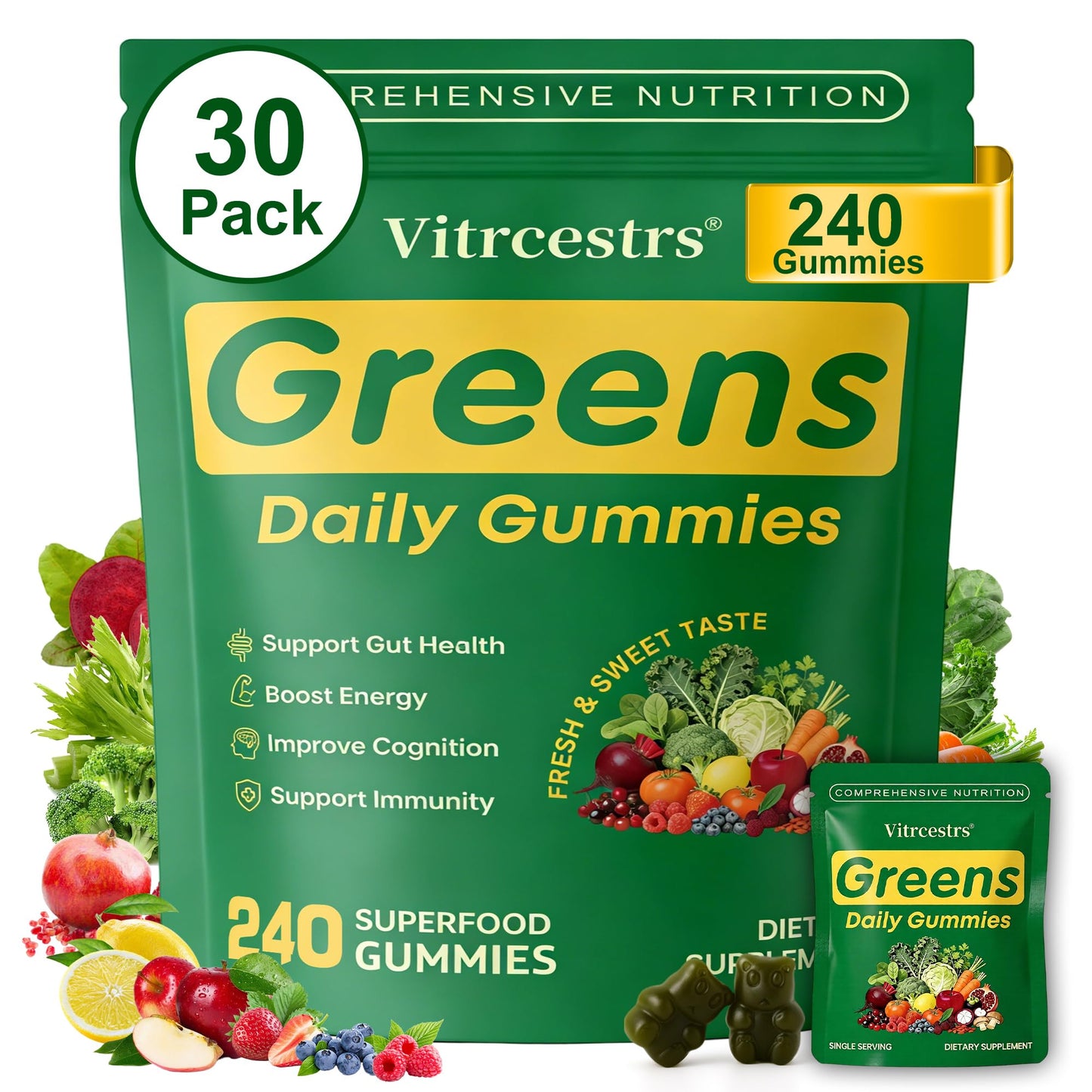 Vitrcestrs Greens Daily Gummies Gummy, 240 Count