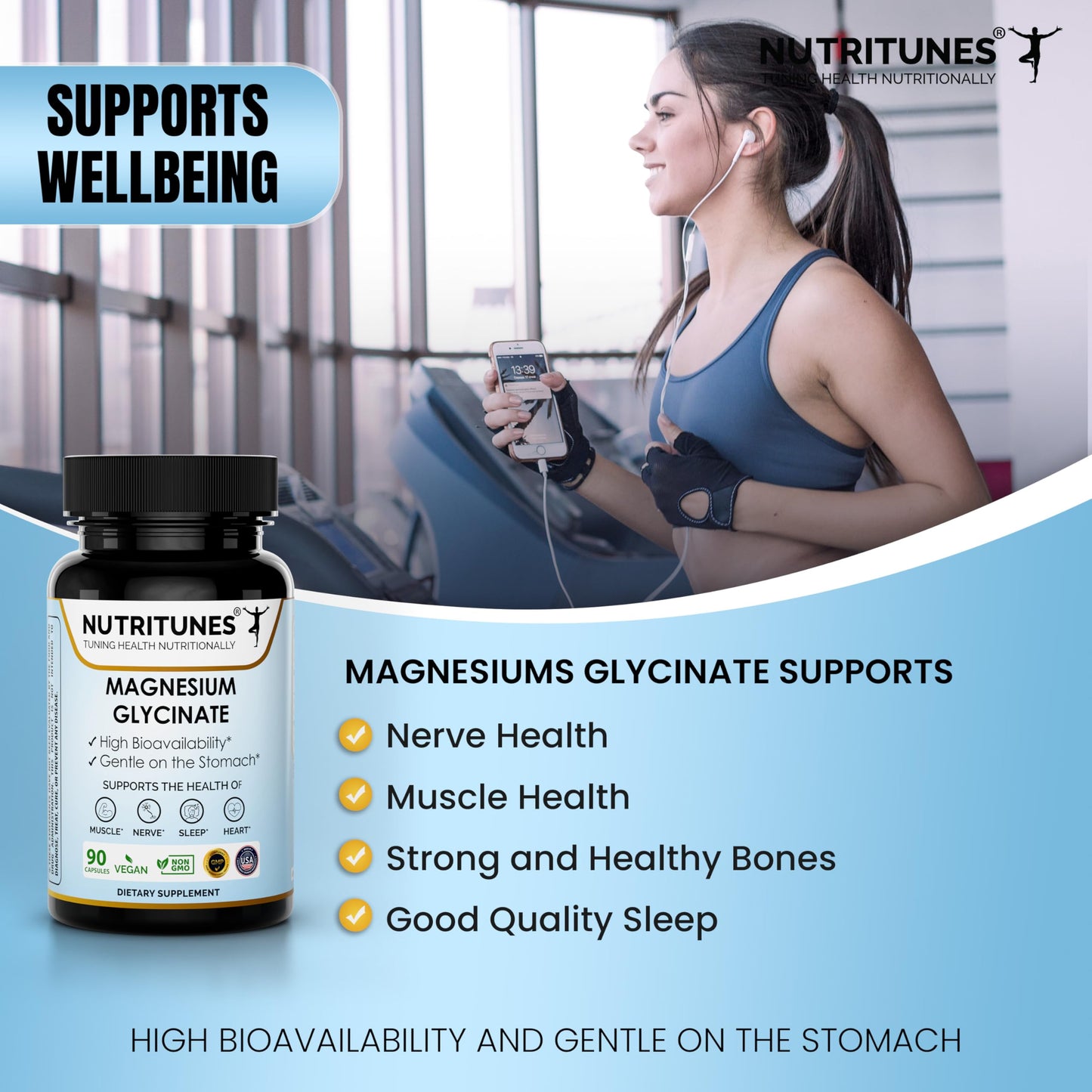 Nutritunes Magnesium Glycinate Capsule, 90 Count