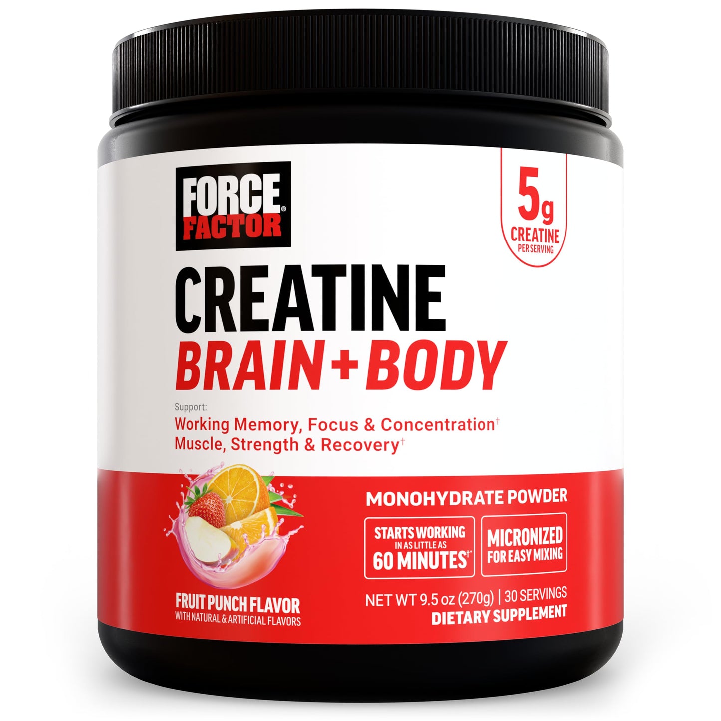 Force Factor Creatine Brain + Body Monohydrate Powder, 9.5 Ounce