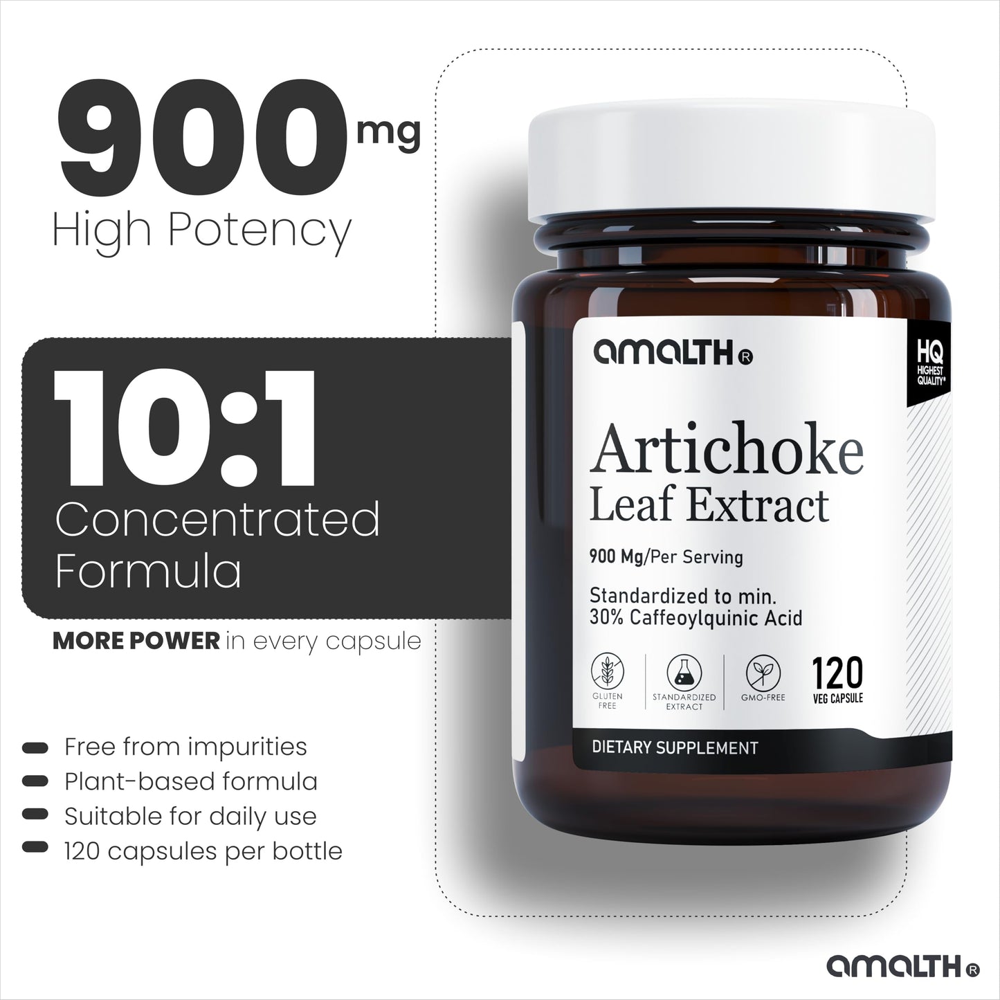 AMALTH Artichoke Leaf Extract 900 mg Capsules, 120 Count