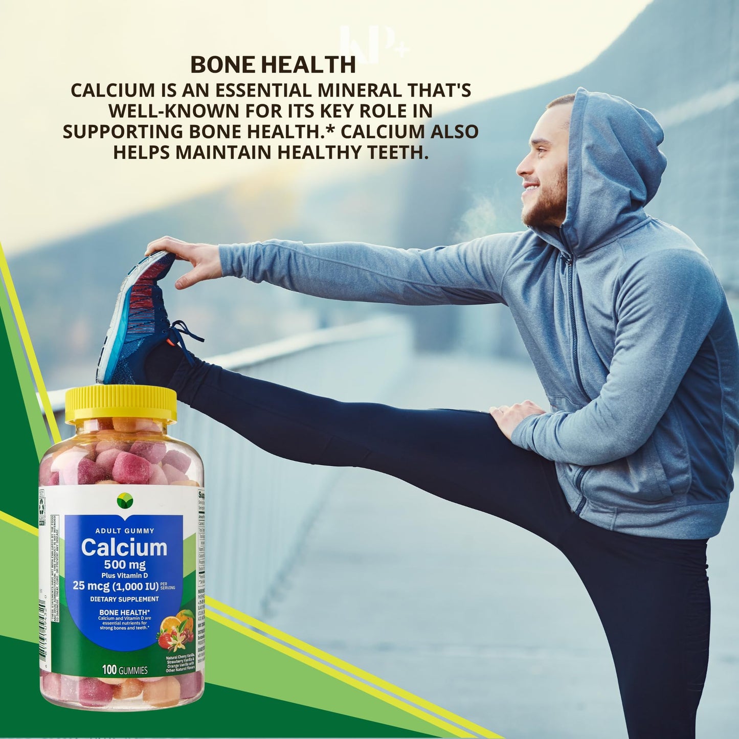 KP+ Calcium Gummies 500 mg with Vitamin D 25 mcg (1,000 IU), 100 Gummies