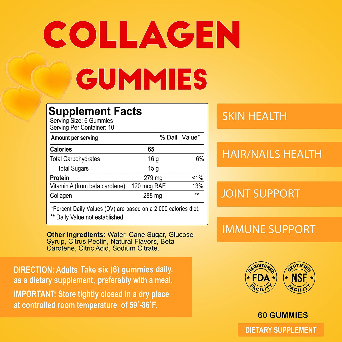 ALFA VITAMINS Collagen Gummies with Vitamin A for Skin Health, Hair & Nails Growth Supplement for Men and Women, Non-GMO, Gelatin-Free, 60 Gummies