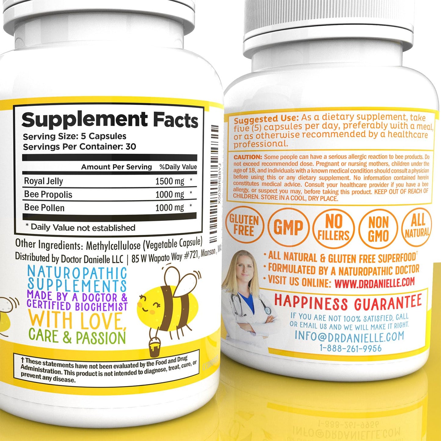 Doctor Danielle Bee Wise Bee Pollen Supplement with Royal Jelly, Propolis Capsule, 150 Count