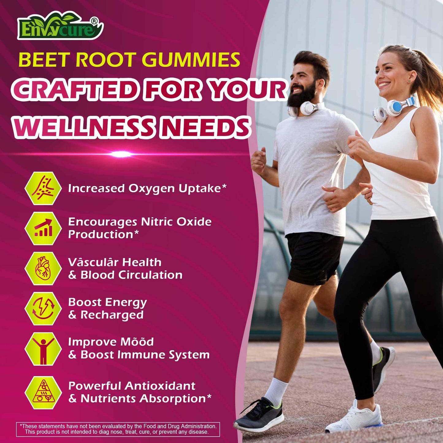 EnvyCure Beet Root Gummies with L-Citrulline & L-Arginine for Nitric Oxide Support, Sugar Free, Vegan, 120 Gummies