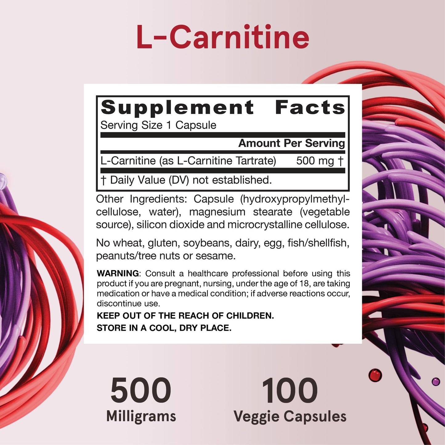Jarrow Formulas L-Carnitine 500 mg Capsule, 100 Count