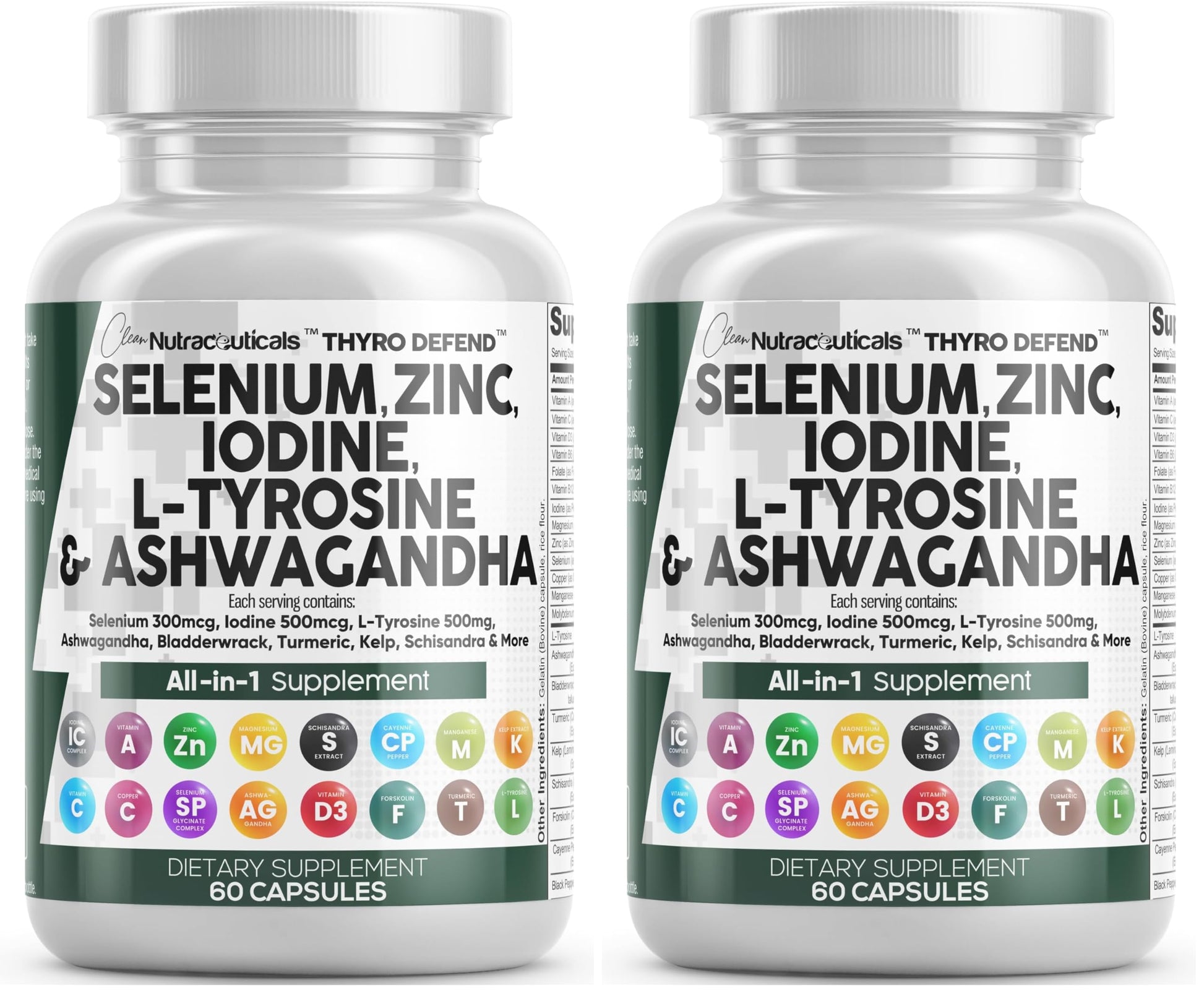 Clean Nutraceuticals Thyroid Support Capsule with Selenium 300mcg & Iodine 500mcg, L-Tyrosine 500mg, Ashwagandha, Bladderwrack, Kelp, Schisandra, Zinc, Turmeric - 120 Capsules