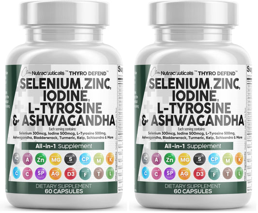 Clean Nutraceuticals Thyroid Support Capsule with Selenium 300mcg & Iodine 500mcg, L-Tyrosine 500mg, Ashwagandha, Bladderwrack, Kelp, Schisandra, Zinc, Turmeric - 120 Capsules